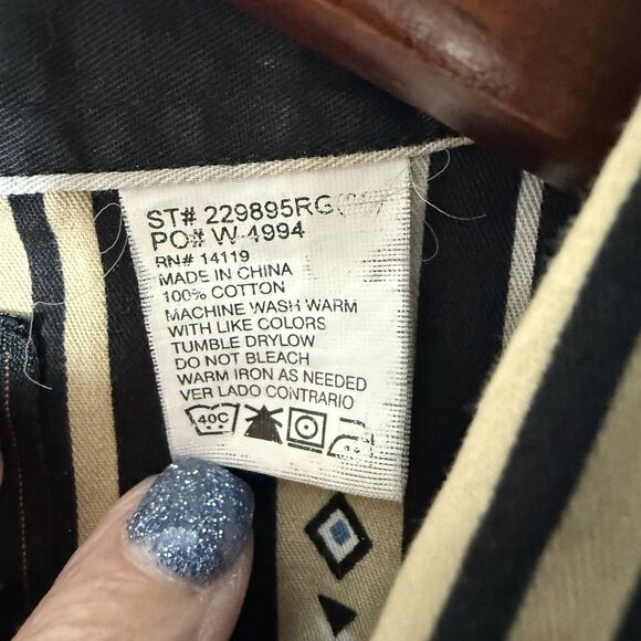 Plains Western Wear Southwest Aztec Pearl Snap Shirt Medium Black Blue VTG - Picture 14 of 14